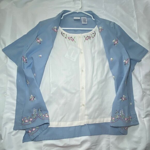 Vtg Embroidered Floral Button-Up Blouse Cottagecore Grandmacore GoldenGirls14/16 - Picture 3 of 13
